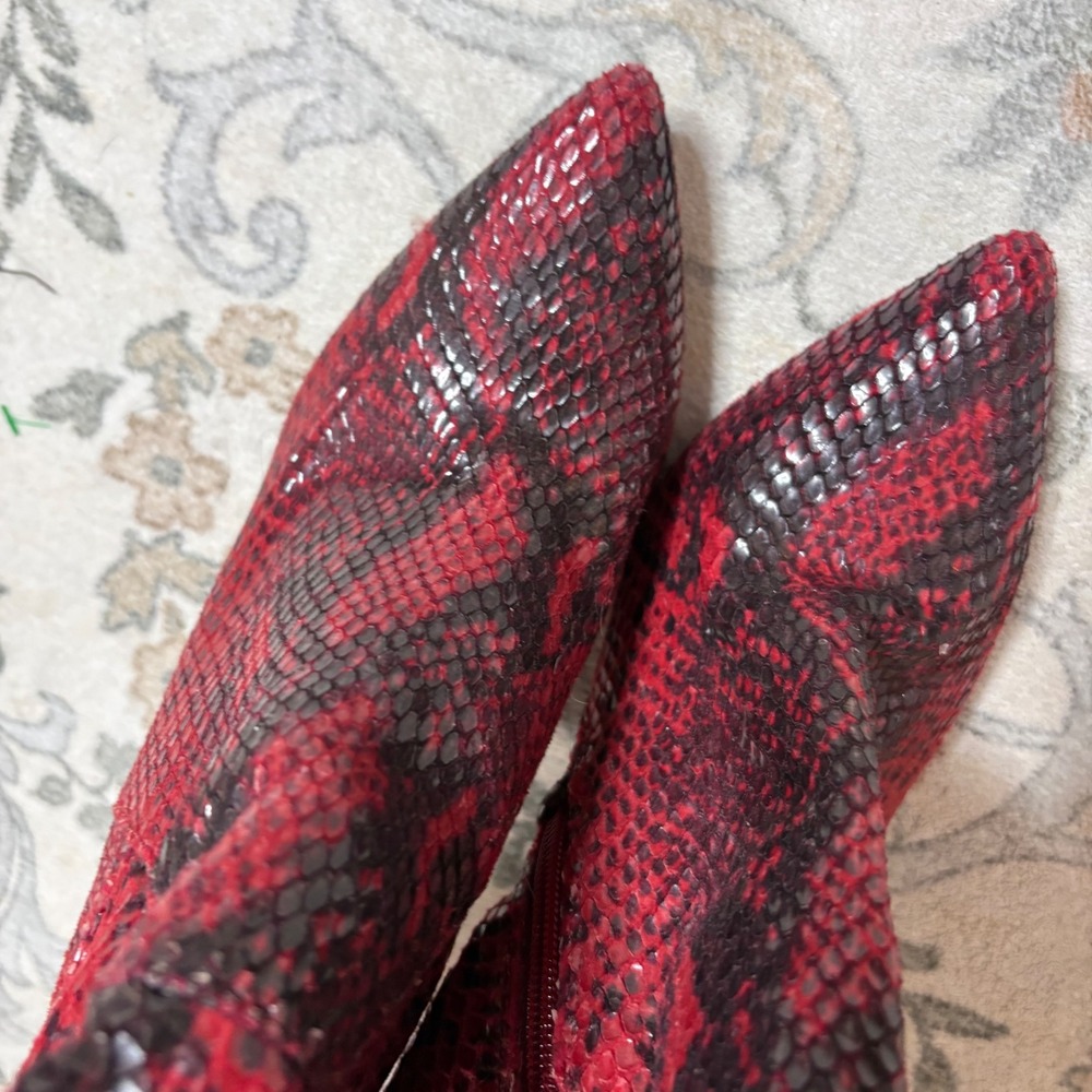 Jessica Simpson Red Snakeskin Over The Knee Slouch Stiletto Boots 7.5M 38 - Picture 7 of 10